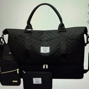 Sijifeng 3 Black Quilted Women's Multifunctional Large Capacity Bag Set